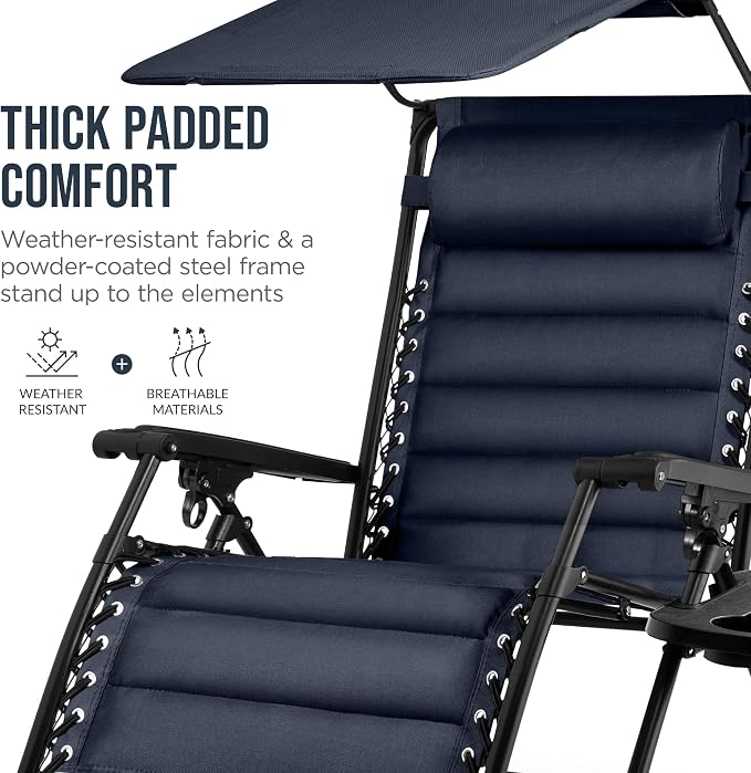 Best Choice Products Oversized Padded Zero Gravity Chair w/Canopy Headrest Cup - Image 6