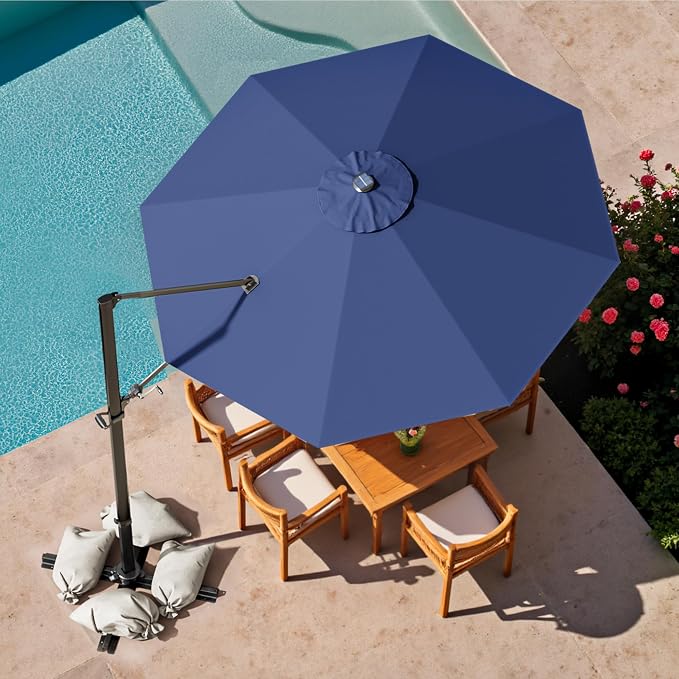 Devoko 10ft Solar LED Patio Umbrella, Round Cantilever Outdoor Umbrella - Image 2