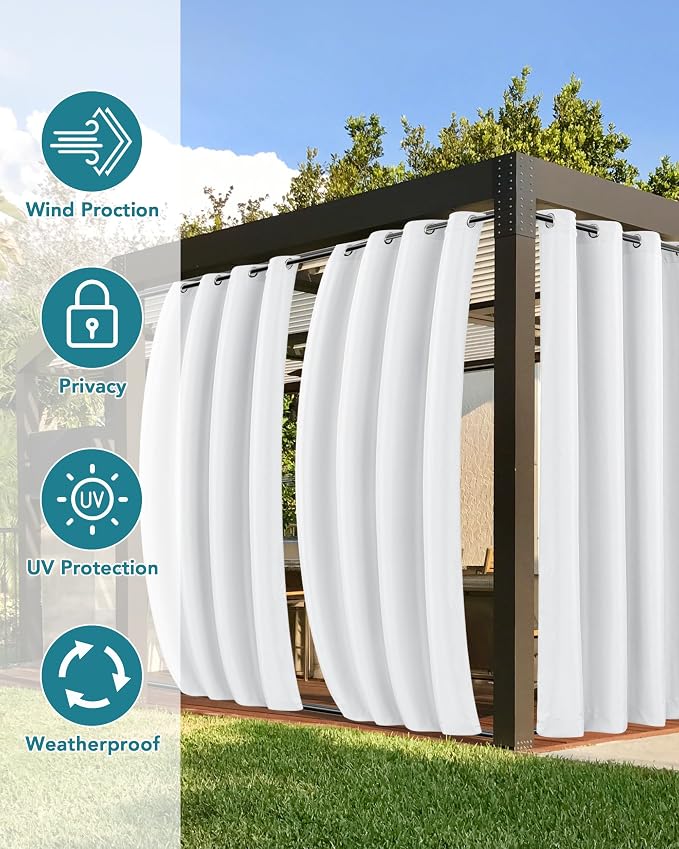 Windproof Outdoor Curtains for Patio Waterproof 4 Pcs 54x120 In White | Grommet - Image 3