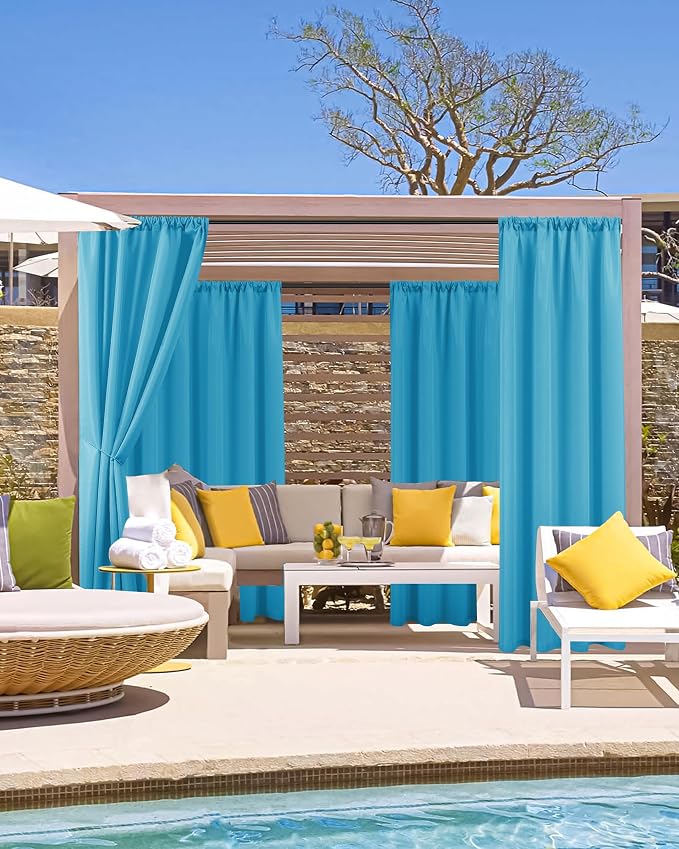 Outdoor Curtains for Patio Waterproof Rod Pocket 4 Pcs 54x95 Inch Teal | - Image 2
