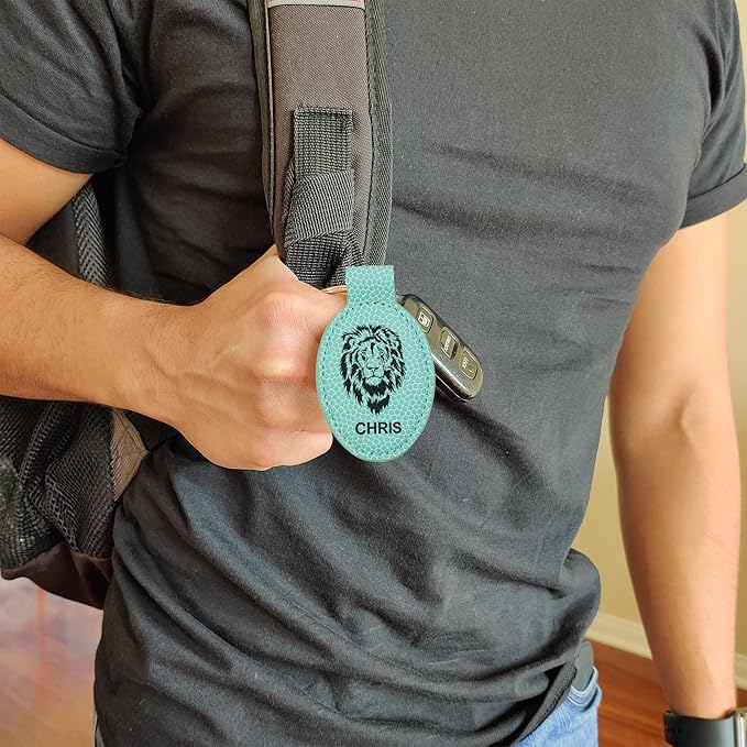 LaserGram Oval Keychain, Palm Trees, Personalized Engraving Included (Basketball Teal)