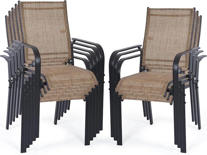 Patio Chairs Set of 8, Stackable Outdoor Dining Chairs, All Weather Breathable by WENTUM