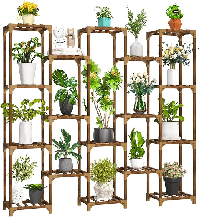 Plant Stand Indoor Outdoor, 17 Tiered Plant Shelf Wood Plant Rack | Tall Plant by Uneedem