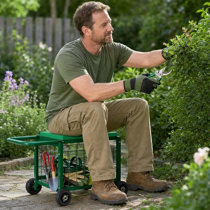 Garden Seat with Wheels, Rolling Garden Stool Heavy Duty Gardening Cart with - Image 6