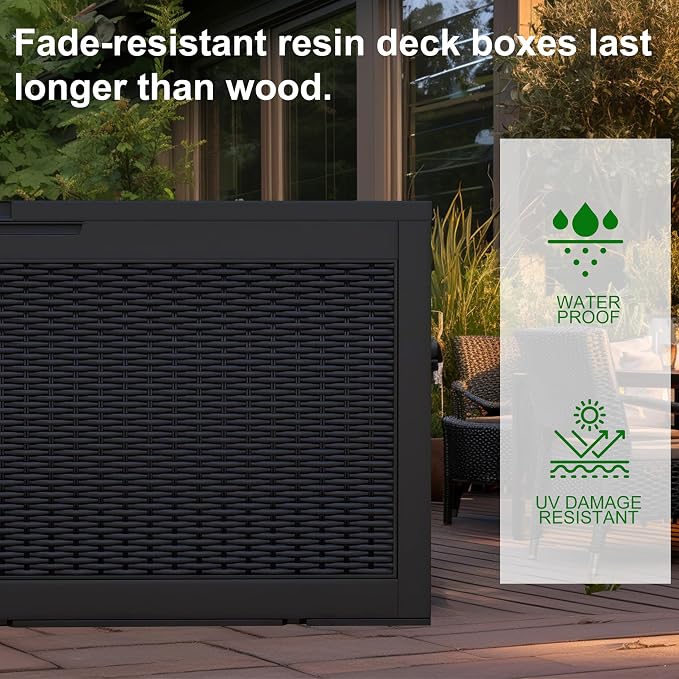 PatioZen 120 Gallon Resin Deck Box, Lockable Weatherproof Outdoor Storage Box - Image 4