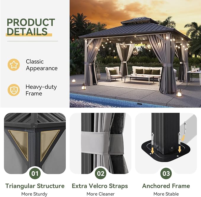 Aoxun Gazebo 12x14 Hardtop Gazebo - Image 4