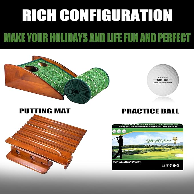 GimYaa Golf Putting mat Green Indoor and Outdoor with Auto Ball Return,Game Practice Golf Gifts for Home, Office, Backyard Indoor Golf and Outdoor Use, Crystal Velvet Mat