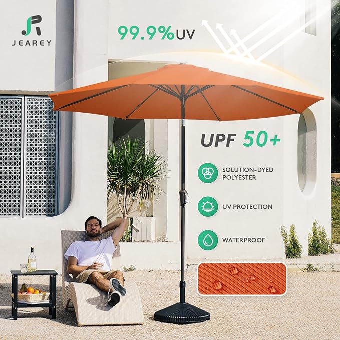 JEAREY 9FT Outdoor Patio Umbrella, Market Umbrella, Tilt & Crank UV Protection - Image 3