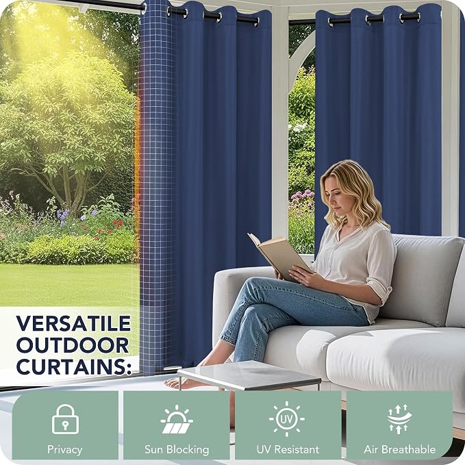 Outdoor Curtains for Patio Waterproof 6 Panels, Porch Sun Shade | Weatherproof - Image 3