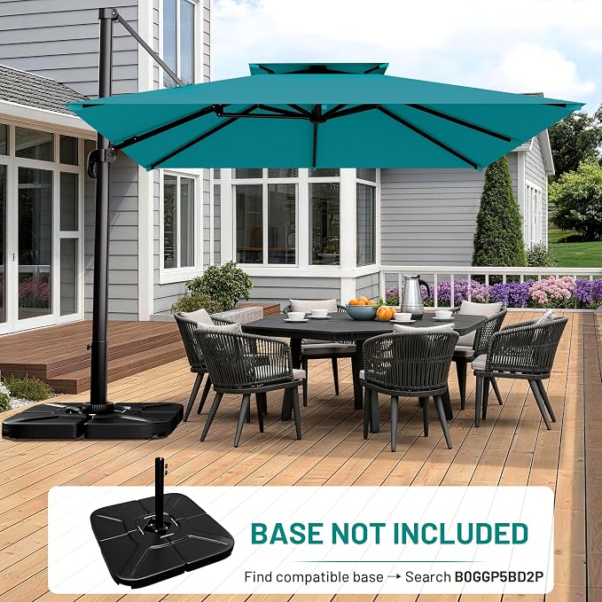 11×11 FT Double-Top Cantilever Patio Umbrella, Lake Blue | Square Offset - Image 5