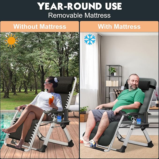 MOPHOTO Zero Gravity Chair, Outdoor Padded Lounge Chair - Image 6