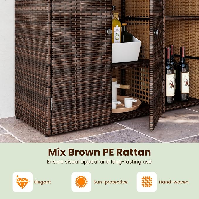 Tangkula Rattan Outdoor Storage Cabinet, Patiojoy Outdoor Cabinet - Image 4