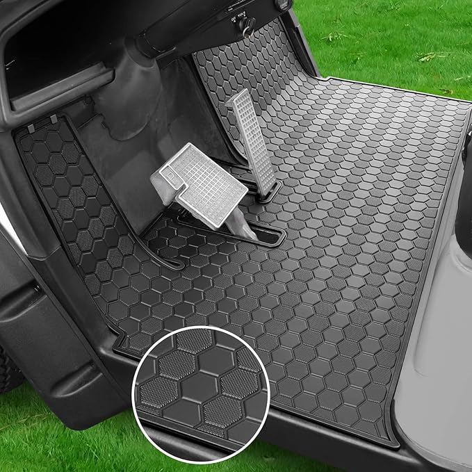 Golf Cart Floor Mat for Yamaha G29 Drive, Upgraded Non-Slip Full Coverage Liner Mats Replacement Thick Rubber, Hexagonal Pattern