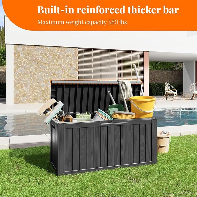 PatioZen 90 Gallon Resin Deck Box, Lockable Patio Outdoor Storage Box - Image 7