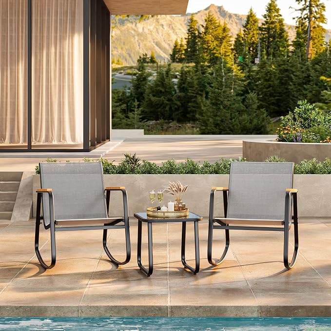 3 Pieces Patio Furniture Set, Outdoor Textilene Furniture Set, A Tempered Glass - Image 9
