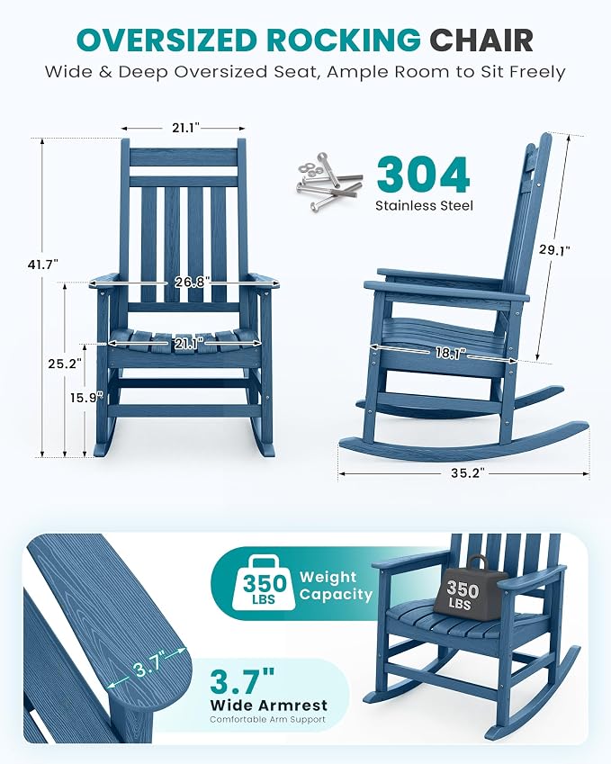 SERWALL Outdoor Rocking Chair Set of 2, Oversized Rocker - Image 2