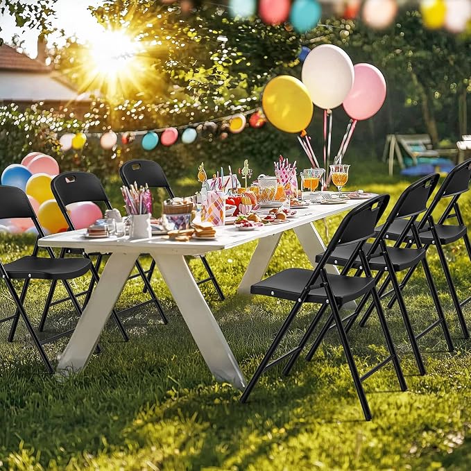 Bonnlo 8-Pack Black Plastic Folding Chairs, Portable Seat - Image 2