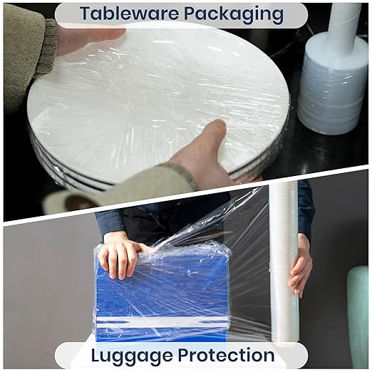 Adhes Recyclable Stretch Wrap Film with Handle, 15 Inch x 1000 Feet, Heavy Duty Plastic Pallet Wrap for Furniture Moving, Luggage Packing, Pallet Wrap, Eco-Friendly, Tear Resistant