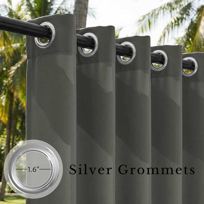 Outdoor Patio Curtains Waterproof Panel W52 x L95 Inch Grey, 1 Panel | Grommet - Image 3