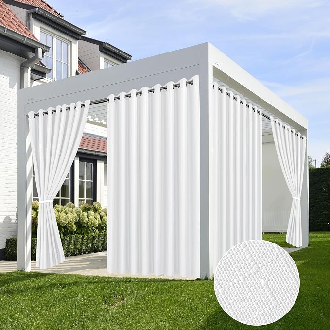 Linen Outdoor Curtains for Patio Waterproof 4 Pcs 110x84 In White | Light by HolidayIdeas