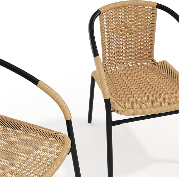 Flash Furniture Lila 2 Pack Beige Rattan Indoor-Outdoor Restaurant Stack Chair - Image 13