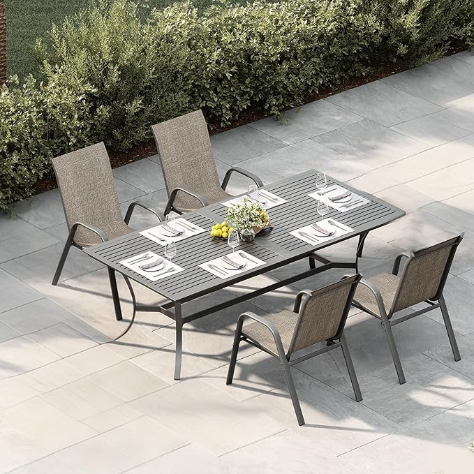 Stackable Outdoor Patio Dining Chairs Set of 4 – High Back, Breathable Gray - Image 2