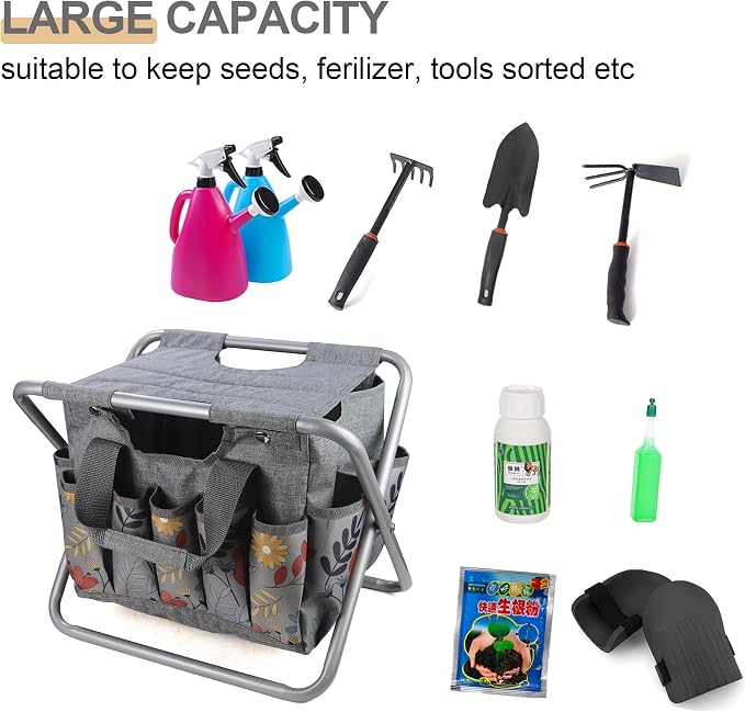 Folding Gardening Stool with Detachable Storage Tote Bag, Gardening Tools Set - Image 5