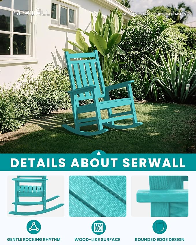 SERWALL Outdoor Rocking Chair Set of 2, HDPE Rocker - Image 4