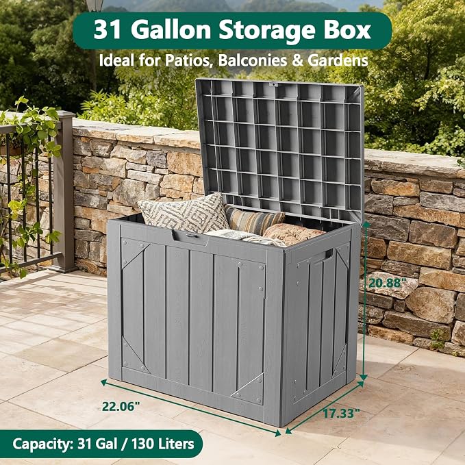 Outdoor Storage Box, 31 Gallon Lockable Waterproof Deck Storage Box, Yard - Image 7