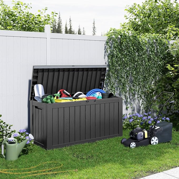 PatioZen 90 Gallon Resin Deck Box, Lockable Patio Outdoor Storage Box - Image 6