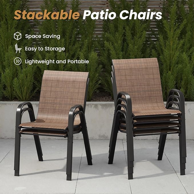Stackable Outdoor Dining Chairs Set of 4, Textilene Patio Chairs - Image 4