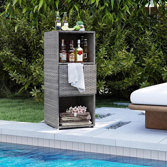 Tangkula Rattan Outdoor Storage Cabinet, Patiojoy Outdoor Wicker Cabinet - Image 8