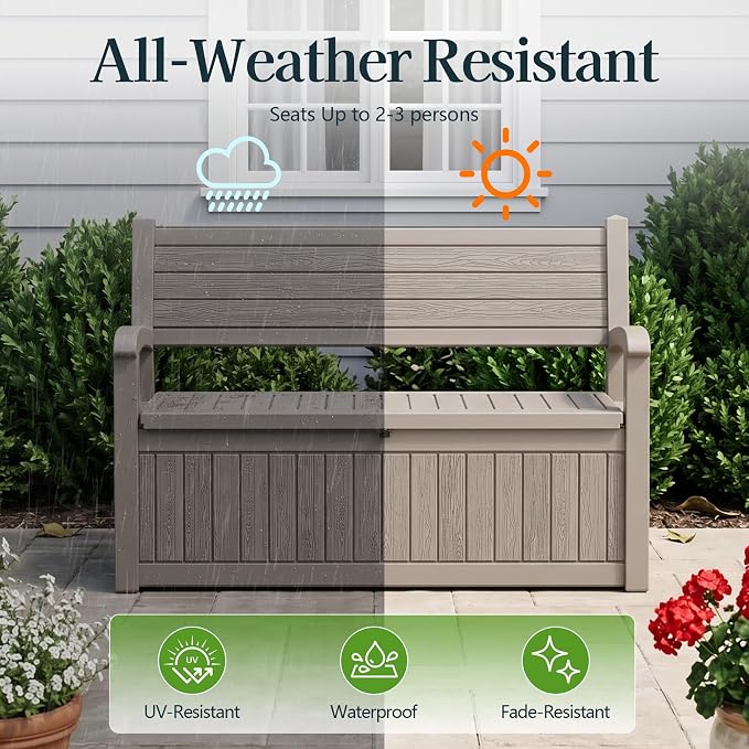 Outdoor Bench, Waterproof Garden Storage Bench, 100 Gallon Deck Box | Lockable - Image 3