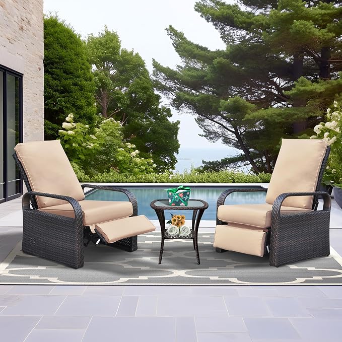 Outdoor Recliner, Aluminum Frame Patio Chaise Lounge Chairs by ATRARTTOREAL