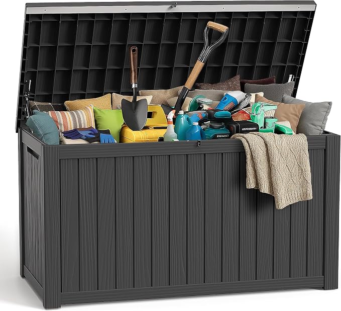 ROJIK Outdoor Storage Housing Deck Box, Waterproof Patio Furniture, Garden Tools by ROJIK