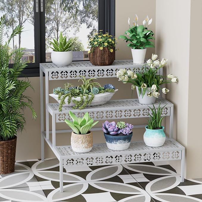 3-Tier Rectangular Metal Plant Stand, Ladder Flower Pot Rack | 3-tier stair - Image 7