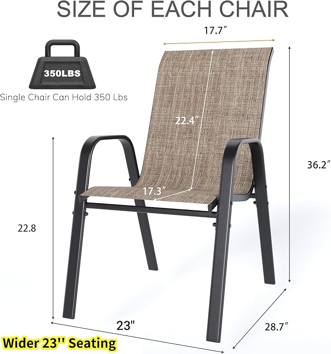 Outdoor Patio Chairs Set of 8 Stackable Dining Chairs All-Weather Textilene - Image 2