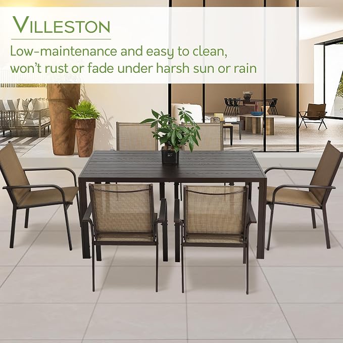 7 Piece Patio Dining Set for 6 | 6 Stackable Textilene Chairs and 1 Dining - Image 7
