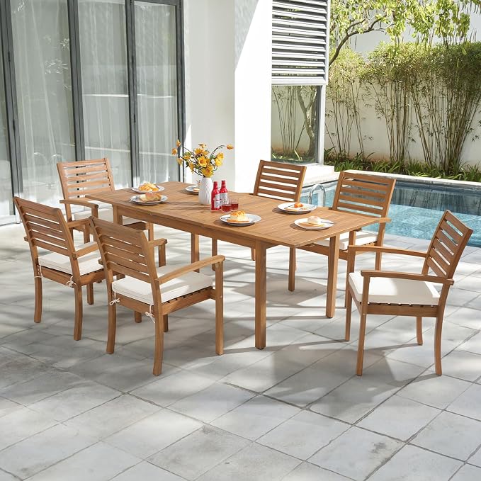 Stackable Patio Dining Chairs Set of 8, Acacia Wood, Stackable Design - Image 6