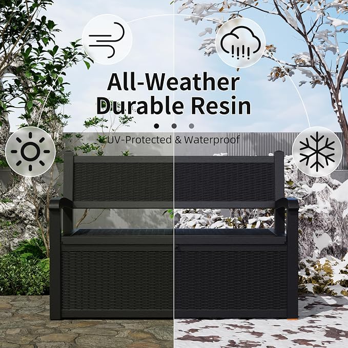 PatioZen 80 Gallon Outdoor Storage Bench Deck Box, Outdoor Storage Furniture - Image 4
