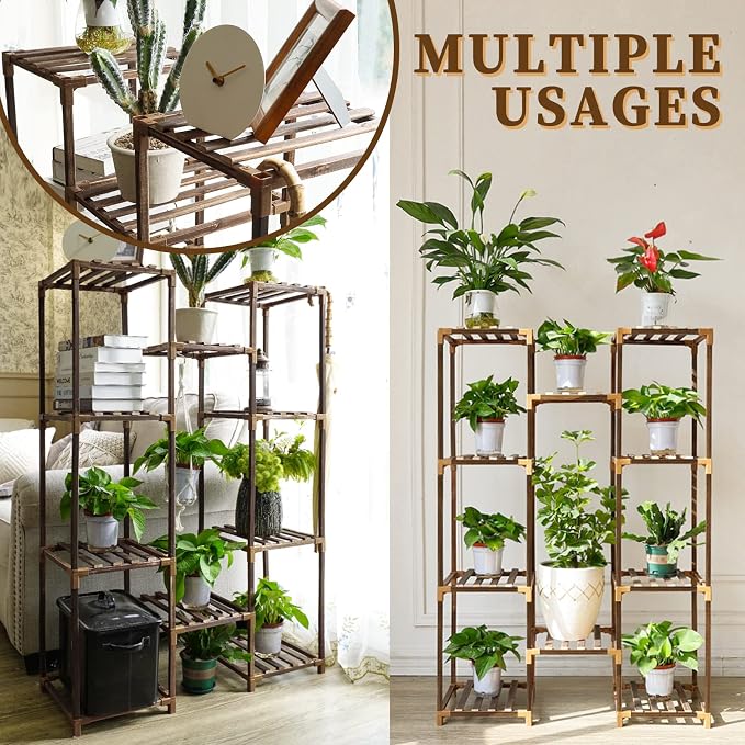 Plant Stand Indoor Outdoor, 10 Tiered Plant Shelf Wood Plant Rack | Tall Plant - Image 4