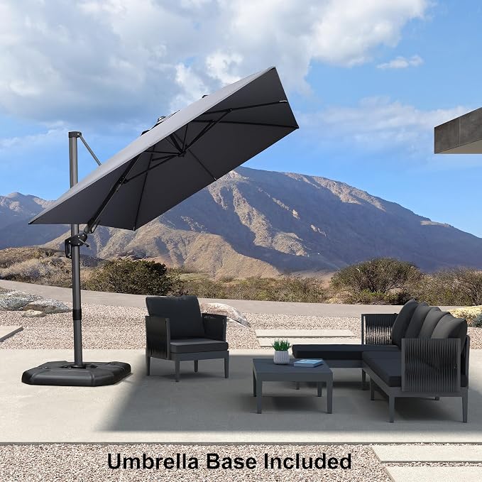 PURPLE LEAF Patio Umbrella W/Base Left-right Tilt 8.2' X 11.5' Light Grey | 5 - Image 2