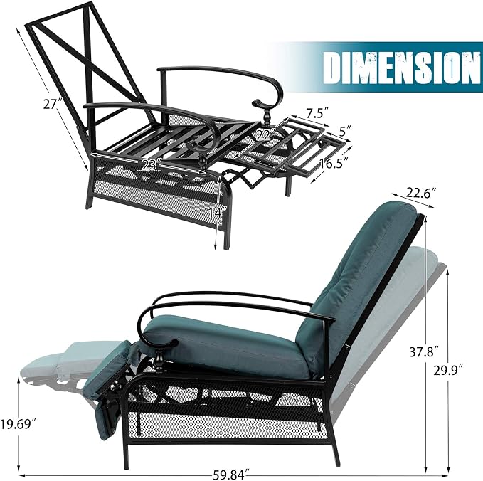 SUNCROWN Outdoor Recliner Chair Patio Adjustable Relaxing Chairs Outdoor Metal - Image 8