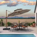 PURPLE LEAF Cantilever Umbrella 11ft Wood-Grain Finish, Heather Taupe | Block by PURPLELEAF