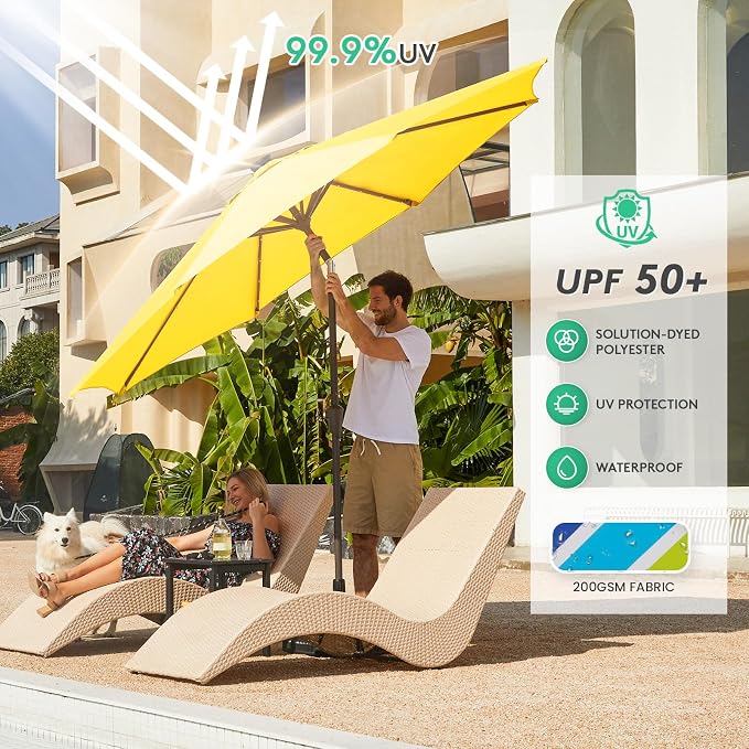 JEAREY 9' Patio Umbrella with Solar Lights, LED Umbrella, Lemon | Outdoor Table - Image 5
