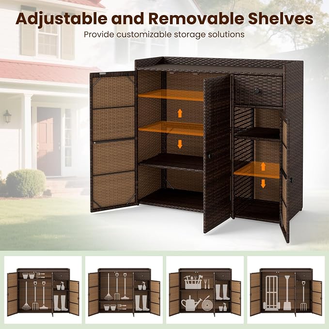 Tangkula Rattan Outdoor Storage Cabinet, Patiojoy Outdoor Cabinet - Image 5