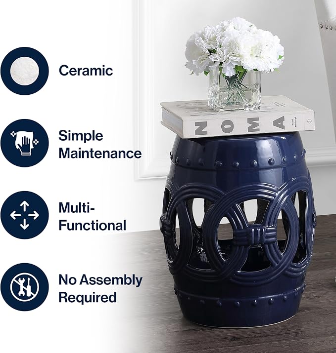 JONATHAN Y Lucky Coins 16" Ceramic Garden Stool Side Table, Drum Shape - Image 6