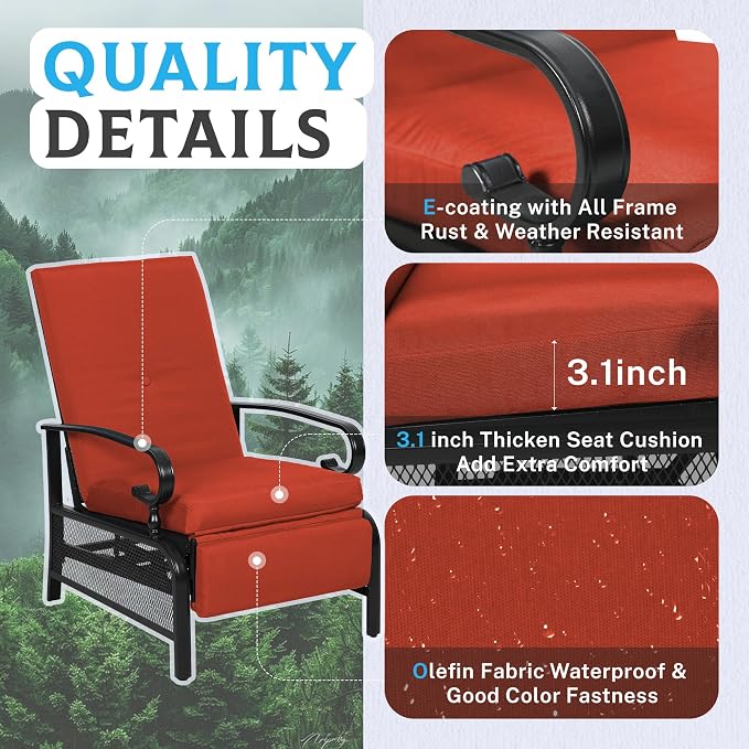 Incbruce 2 Pieces Outdoor Lounge Recliner Set, Adjustable Metal Recliner Sofa - Image 5