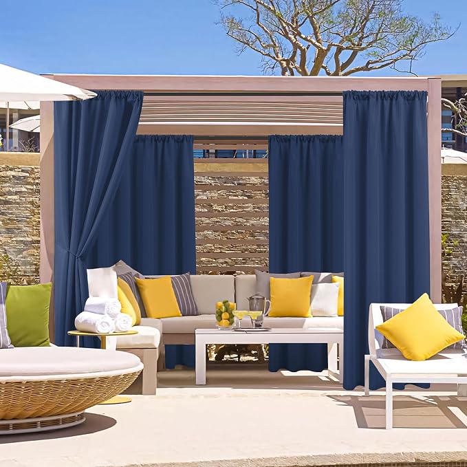 Outdoor Curtains for Patio Waterproof Rod Pocket 6 Pcs 54x84 Inch Navy | - Image 2