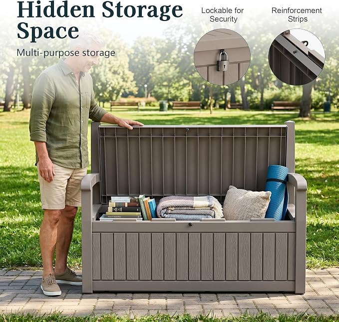 Outdoor Bench, Waterproof Garden Storage Bench, 100 Gallon Deck Box | Lockable - Image 4